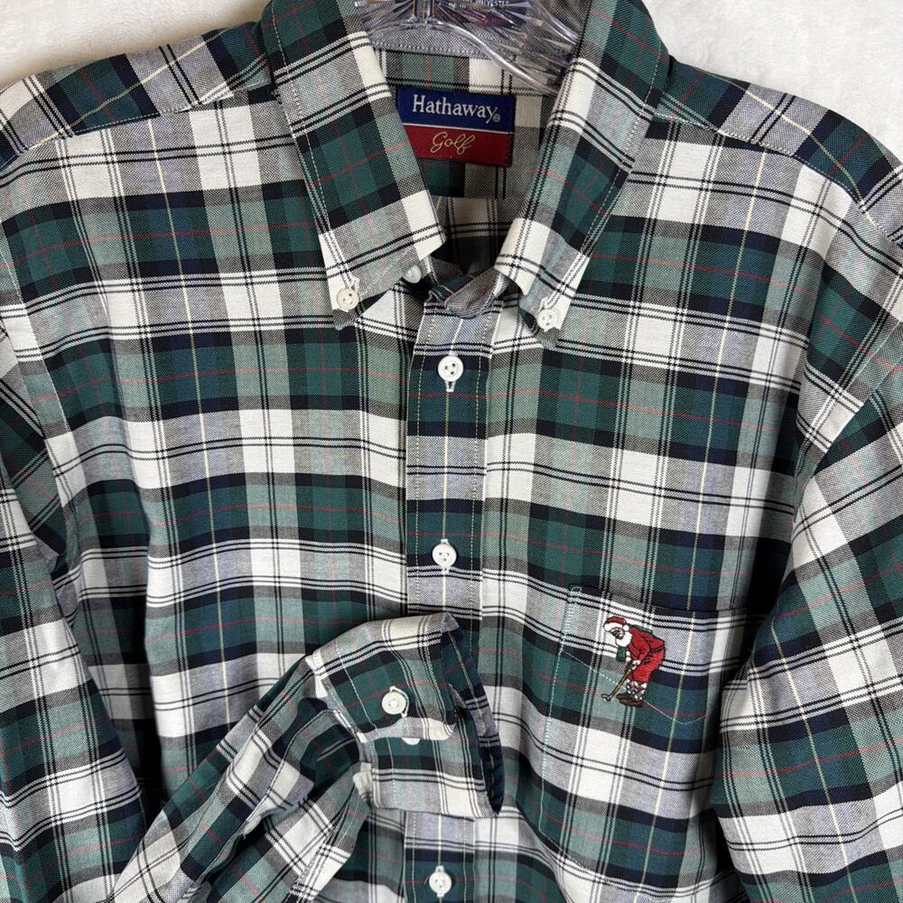 Vintage Hathaway Golf Golfing Santa Claus Oxford Button Shirt Men Sz 15.5 34/35